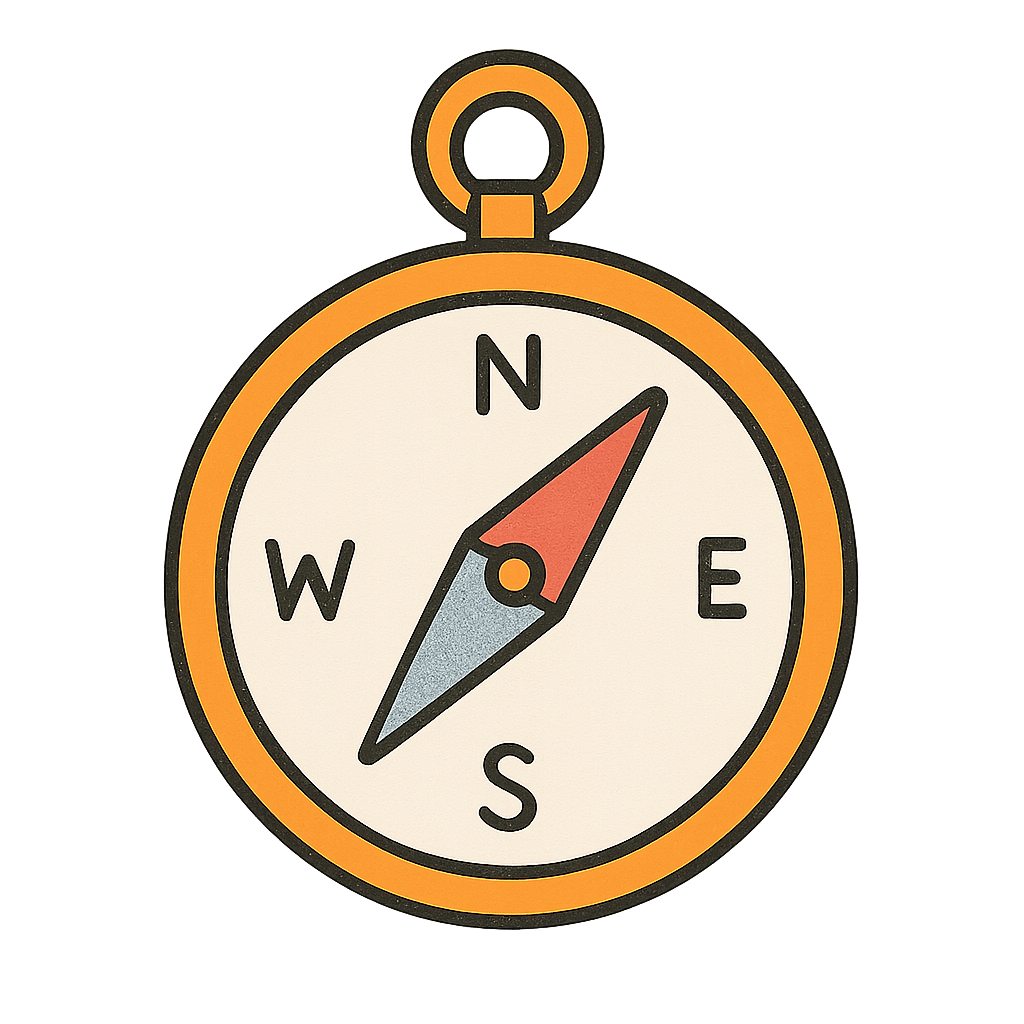 Cartoon compass pointing North East
