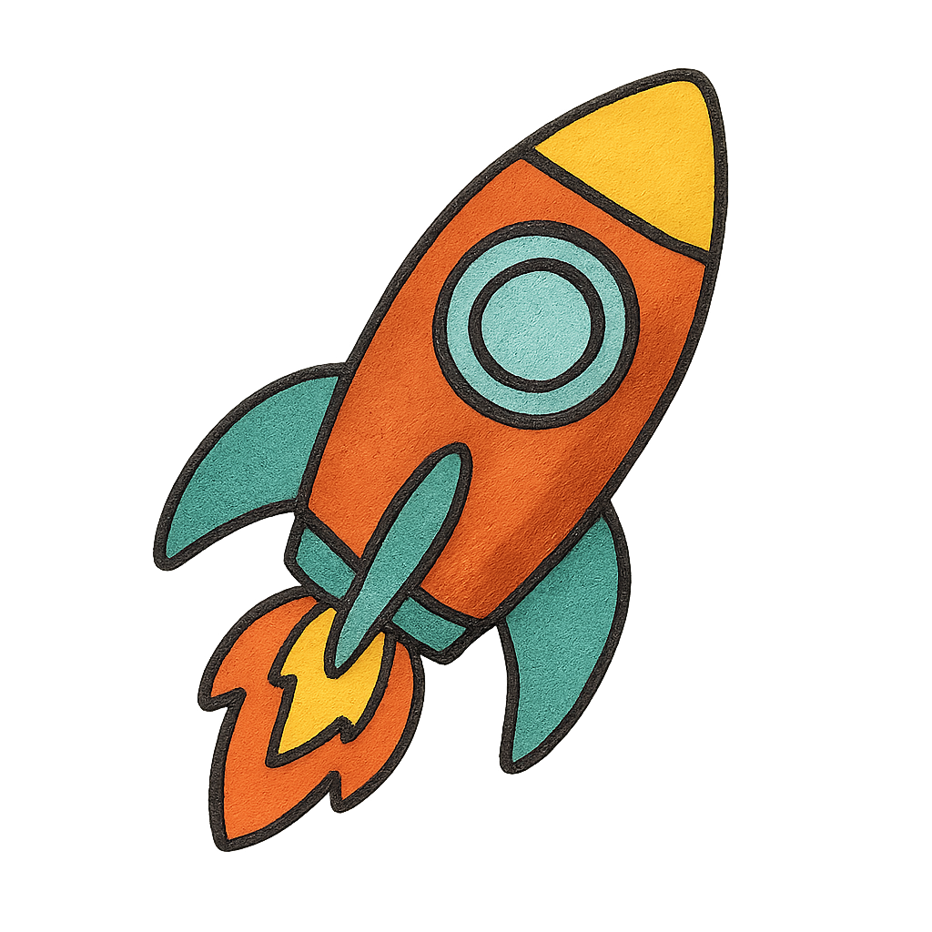 Colourful cartoon rocket blasting off