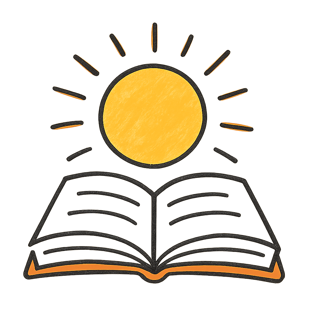 Cartoon style beautiful sun rising over a book